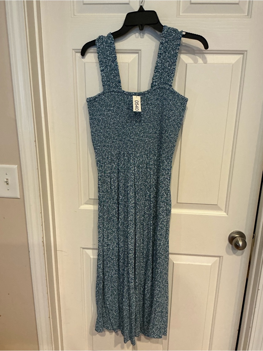 aerie Dusty Blue Floral Maxi Dress with Smocked Bodice